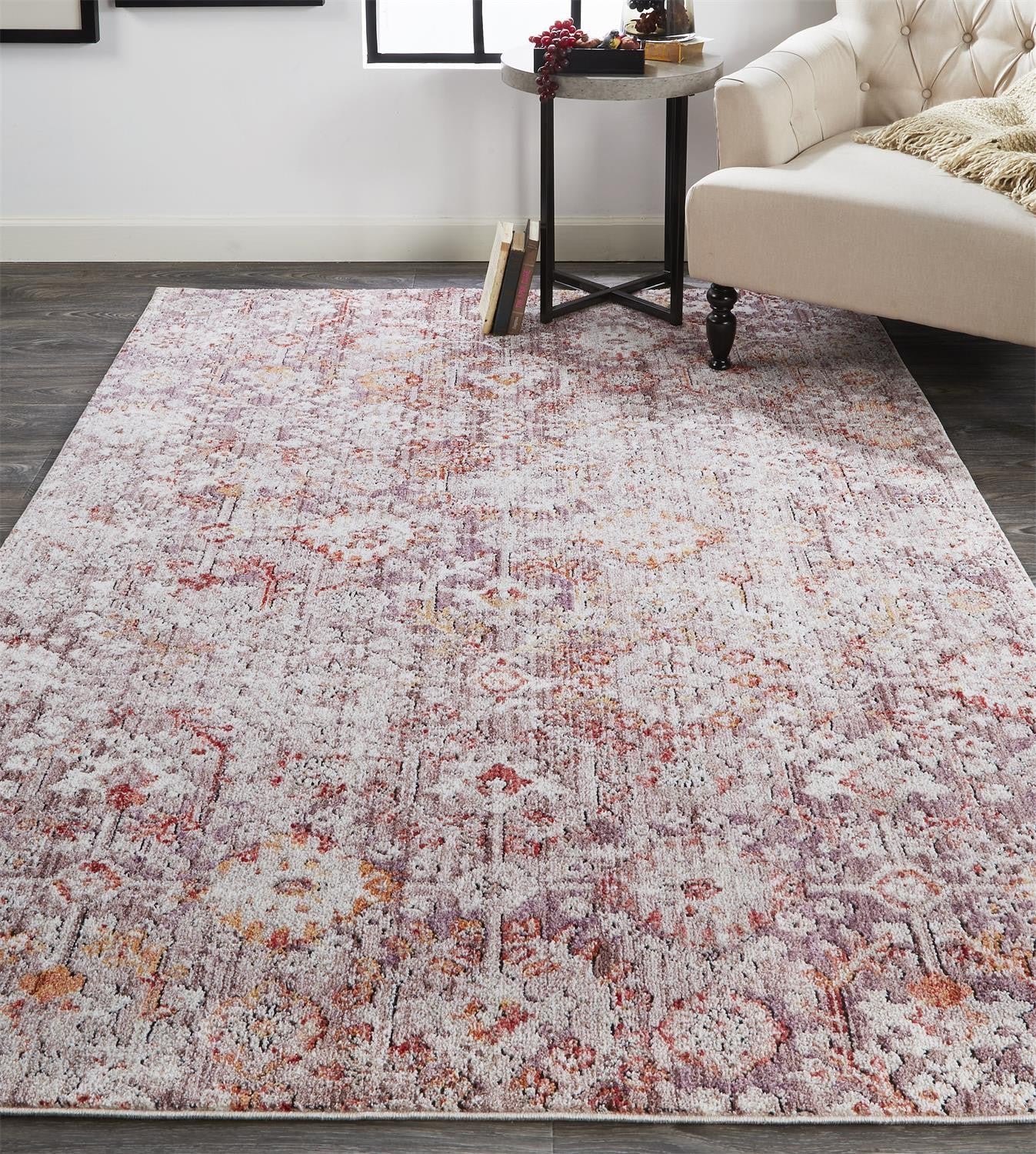 4' X 6' Pink Ivory And Gray Abstract Stain Resistant Area Rug
