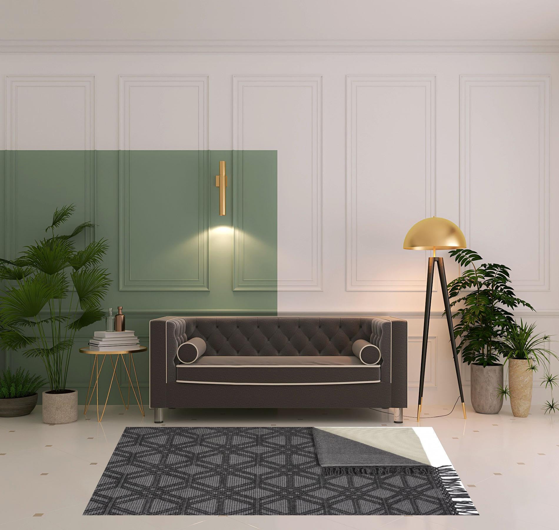 4' X 6' Black And Gray Wool Geometric Hand Woven Area Rug With Fringe