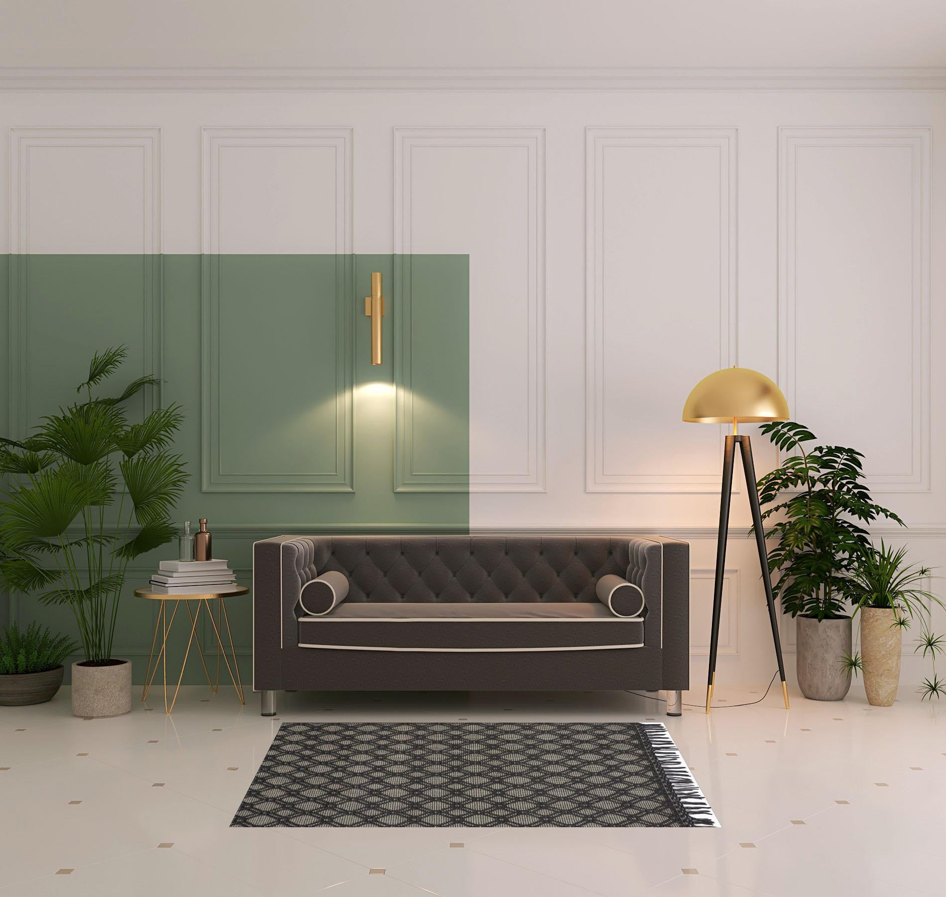 4' X 6' Black And Ivory Wool Geometric Hand Woven Area Rug With Fringe