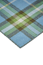 Blue Green And Black Abstract Hand Woven Stain Resistant Area Rug - 4' x 6'