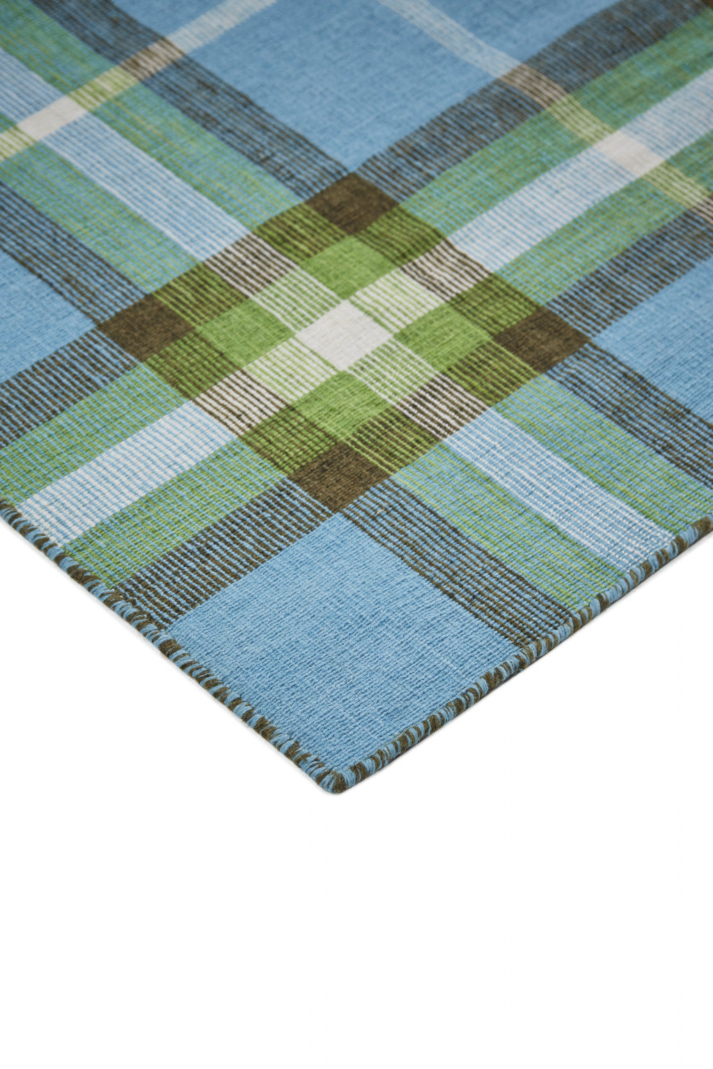 Blue Green And Black Abstract Hand Woven Stain Resistant Area Rug - 4' x 6'