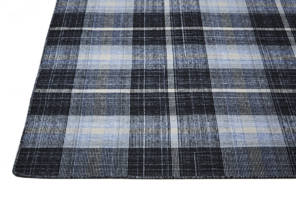 Blue Green And Black Abstract Hand Woven Stain Resistant Area Rug - 4' x 6'