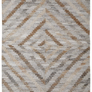 4' X 6' Ivory Gray And Tan Geometric Hand Woven Stain Resistant Area Rug With Fringe