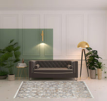 Gray Ivory And Tan Geometric Hand Woven Stain Resistant Area Rug With Fringe - 4' x 6'