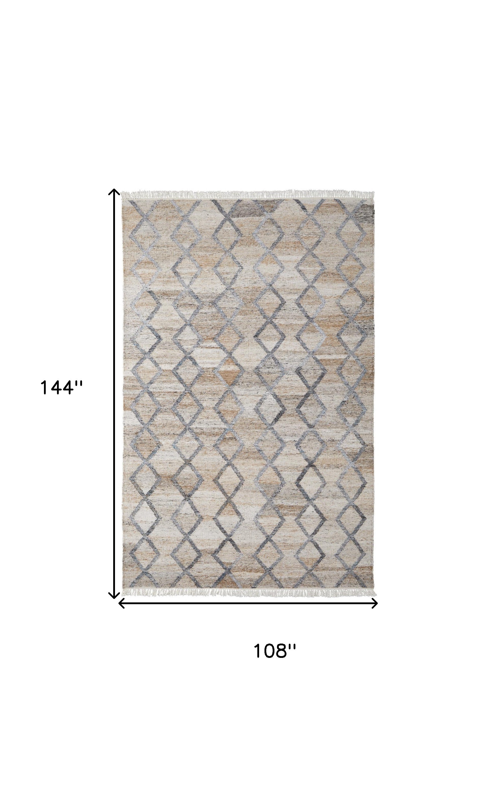 Gray Ivory And Tan Geometric Hand Woven Stain Resistant Area Rug With Fringe - 4' x 6'