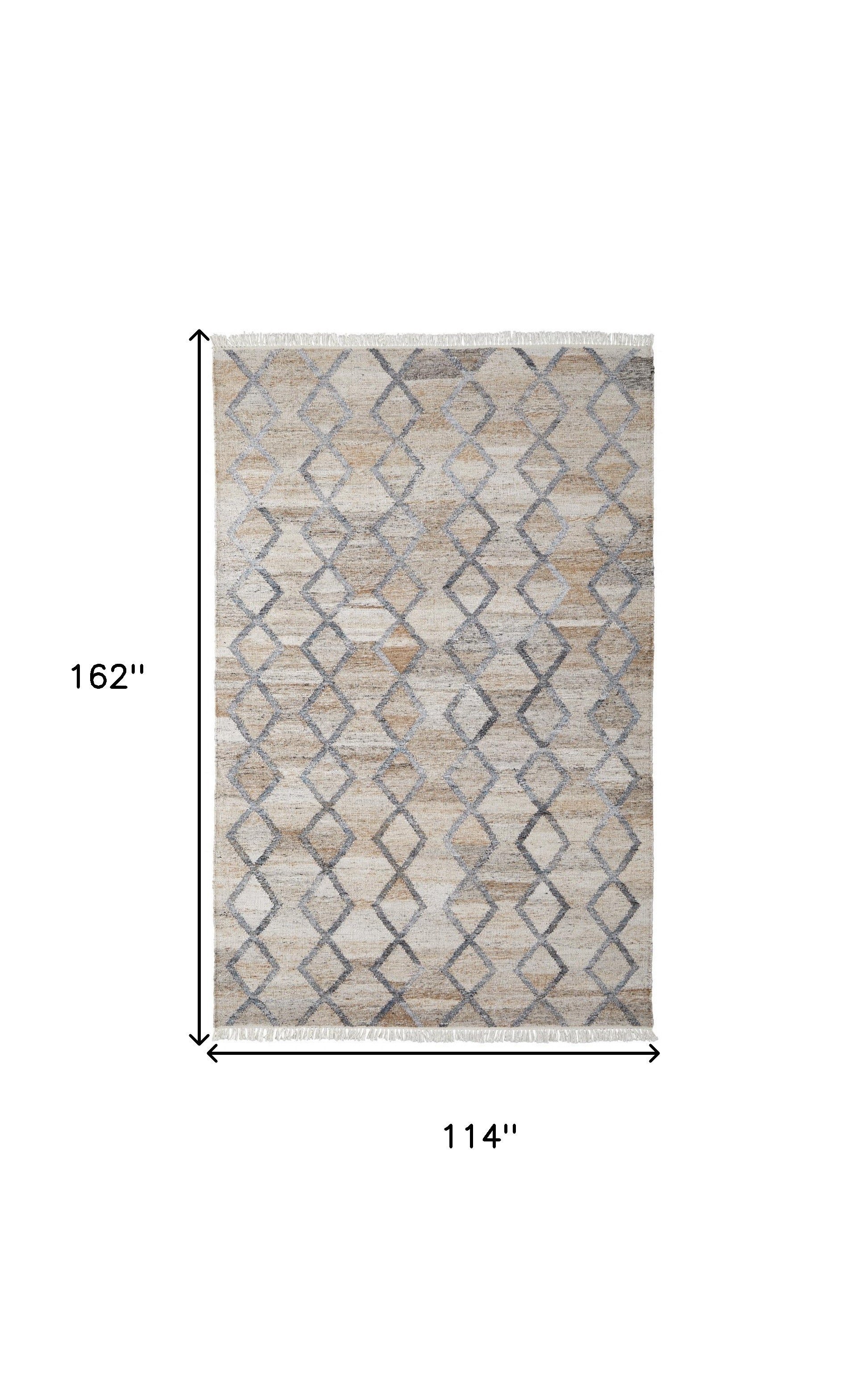 Gray Ivory And Tan Geometric Hand Woven Stain Resistant Area Rug With Fringe - 4' x 6'