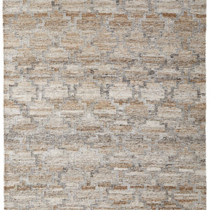 5' X 8' Tan Gray And Ivory Geometric Hand Woven Stain Resistant Area Rug With Fringe
