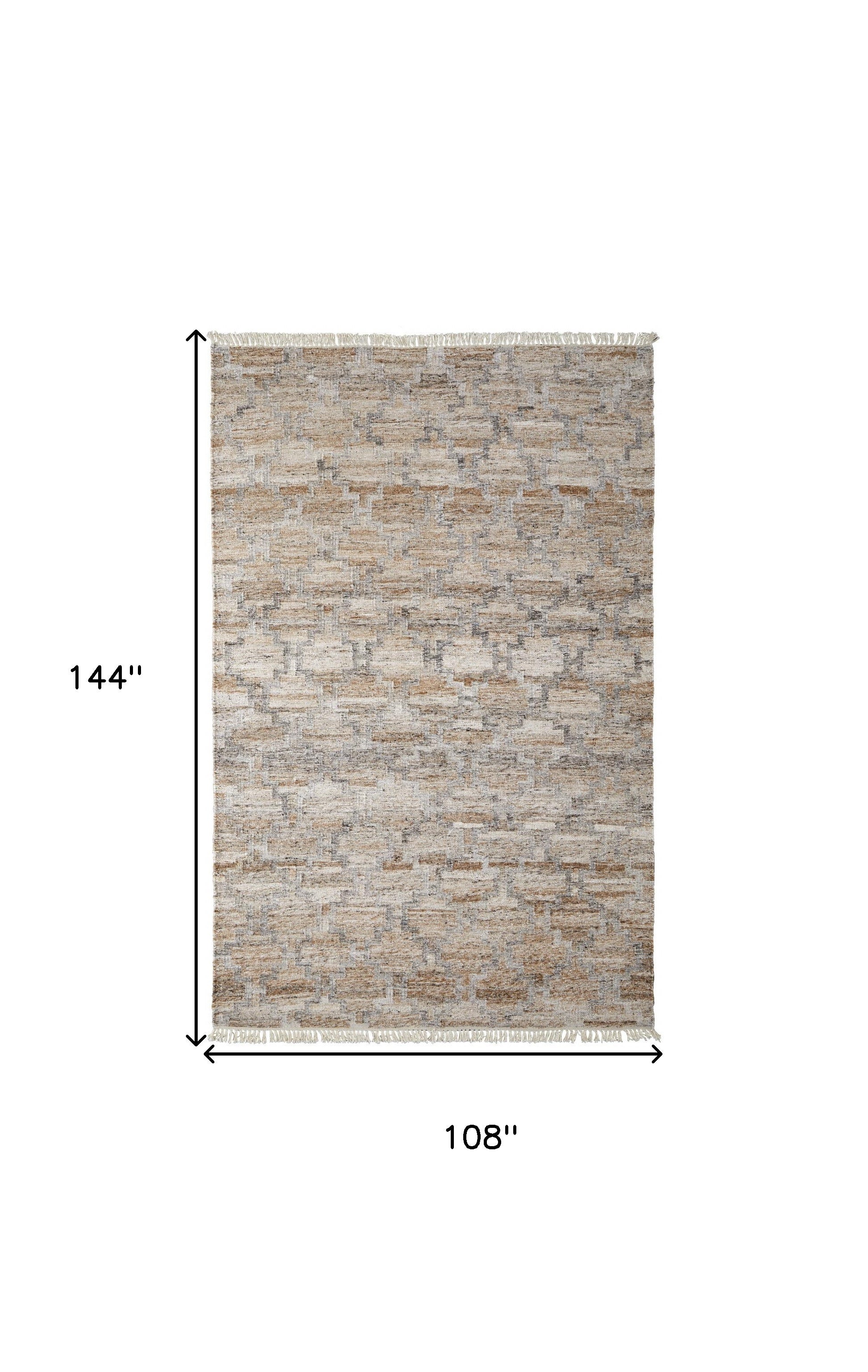 5' X 8' Tan Gray And Ivory Geometric Hand Woven Stain Resistant Area Rug With Fringe