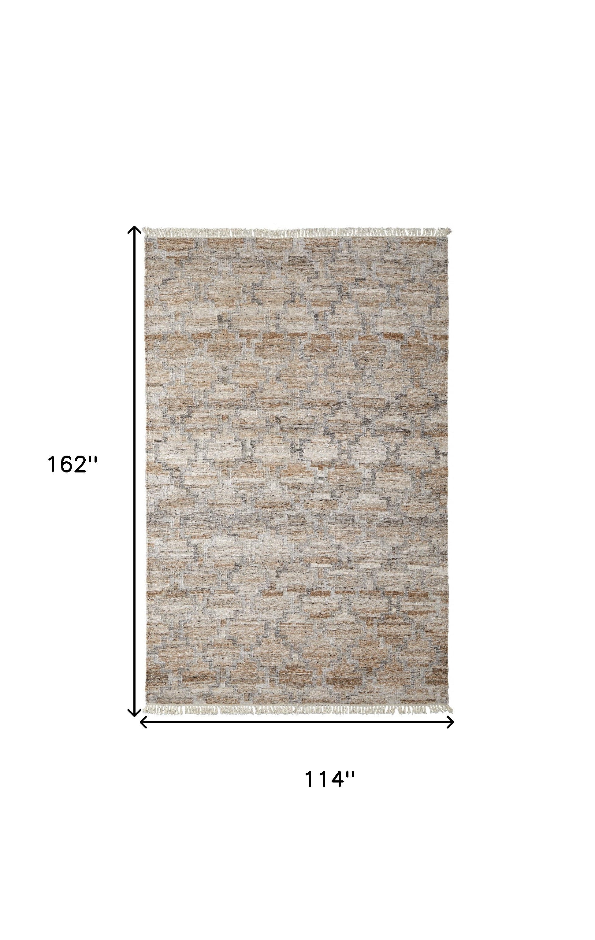 5' X 8' Tan Gray And Ivory Geometric Hand Woven Stain Resistant Area Rug With Fringe