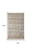 5' X 8' Tan Gray And Ivory Geometric Hand Woven Stain Resistant Area Rug With Fringe