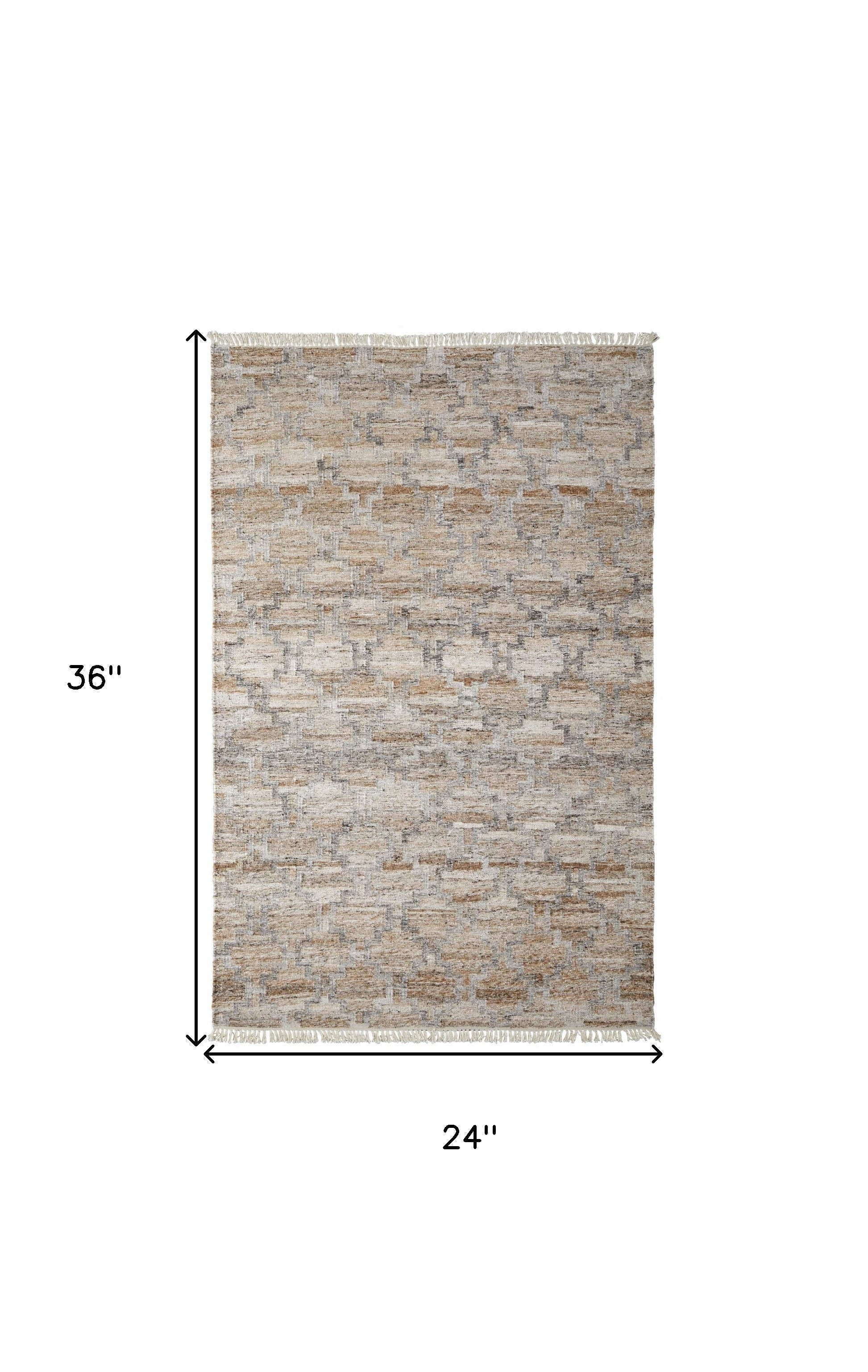 5' X 8' Tan Gray And Ivory Geometric Hand Woven Stain Resistant Area Rug With Fringe
