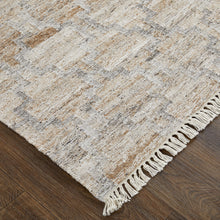 5' X 8' Tan Gray And Ivory Geometric Hand Woven Stain Resistant Area Rug With Fringe