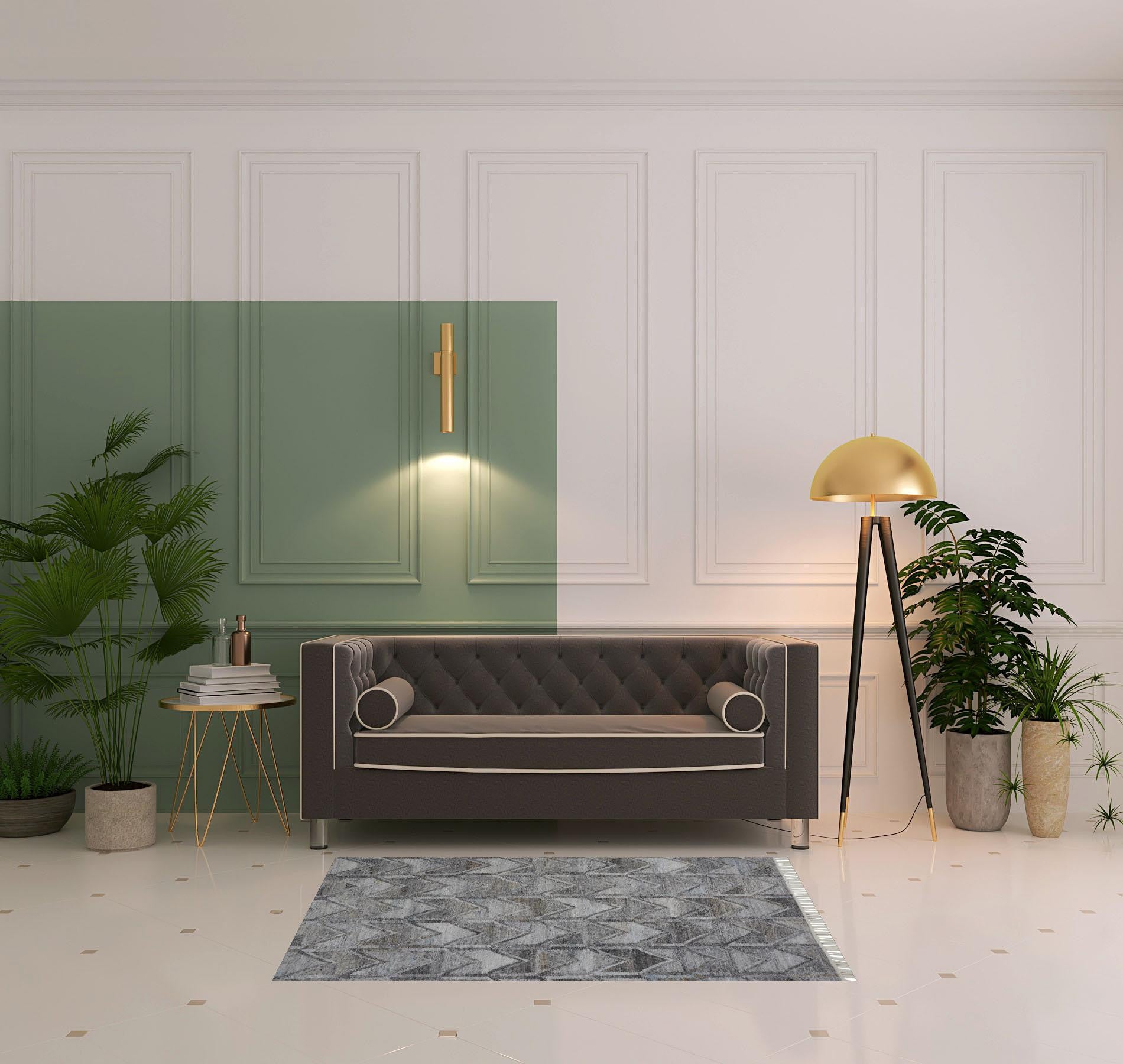 4' X 6' Gray Silver And Taupe Geometric Hand Woven Stain Resistant Area Rug With Fringe