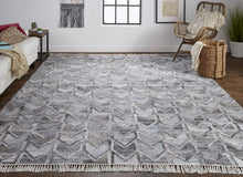 4' X 6' Gray Silver And Taupe Geometric Hand Woven Stain Resistant Area Rug With Fringe