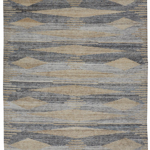5' X 8' Gray Tan And Silver Abstract Hand Woven Stain Resistant Area Rug With Fringe
