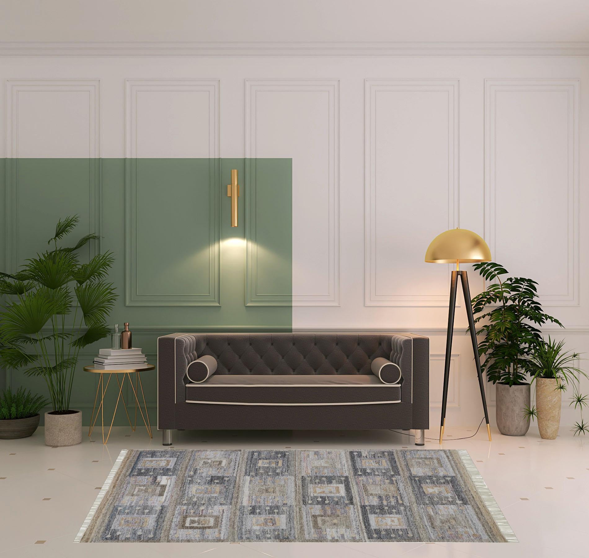 Gray Taupe And Tan Geometric Hand Woven Stain Resistant Area Rug With Fringe - 4' x 6'