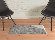 4' X 6' Taupe Gray And Blue Geometric Hand Woven Stain Resistant Area Rug With Fringe