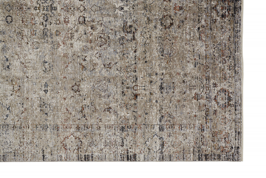 2' X 3' Taupe Ivory And Gray Abstract Distressed Area Rug With Fringe