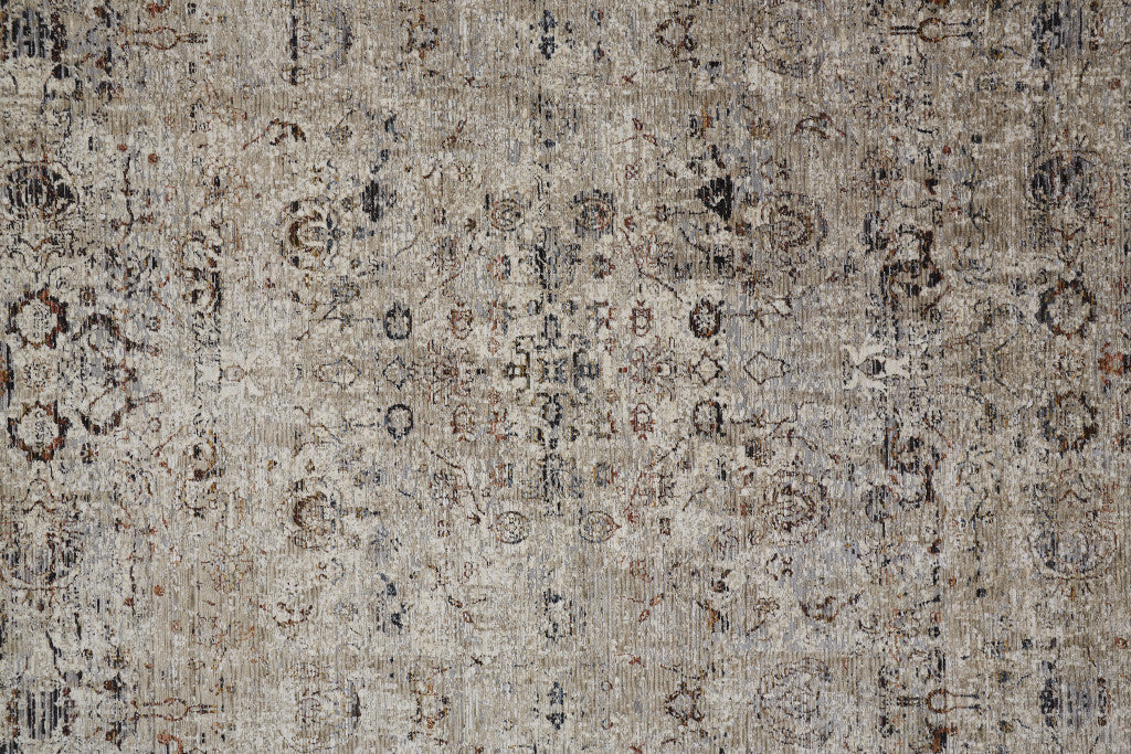 2' X 3' Taupe Ivory And Gray Abstract Distressed Area Rug With Fringe