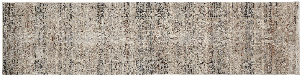 2' X 3' Taupe Ivory And Gray Abstract Distressed Area Rug With Fringe