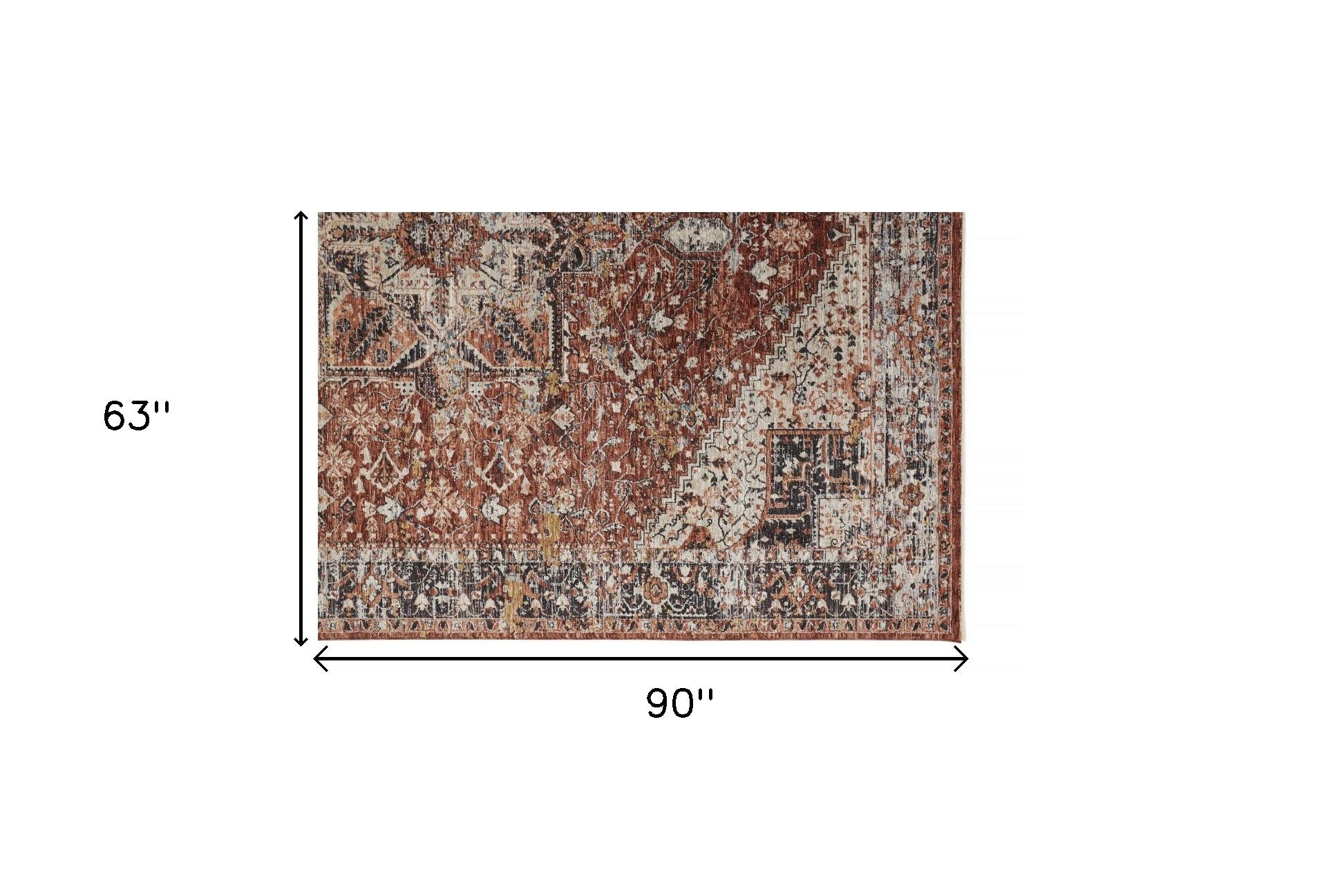 2' X 3' Red Ivory And Black Abstract Distressed Area Rug With Fringe