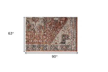 2' X 3' Red Ivory And Black Abstract Distressed Area Rug With Fringe