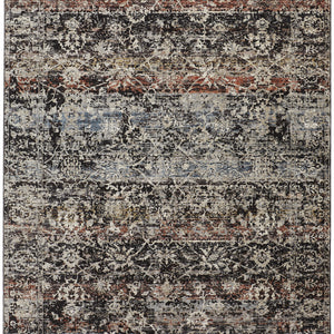 2' X 3' Gray Black And Red Abstract Distressed Area Rug With Fringe