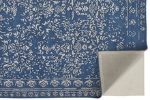 Blue And Silver Wool Floral Tufted Handmade Distressed Area Rug - 5' x 8'