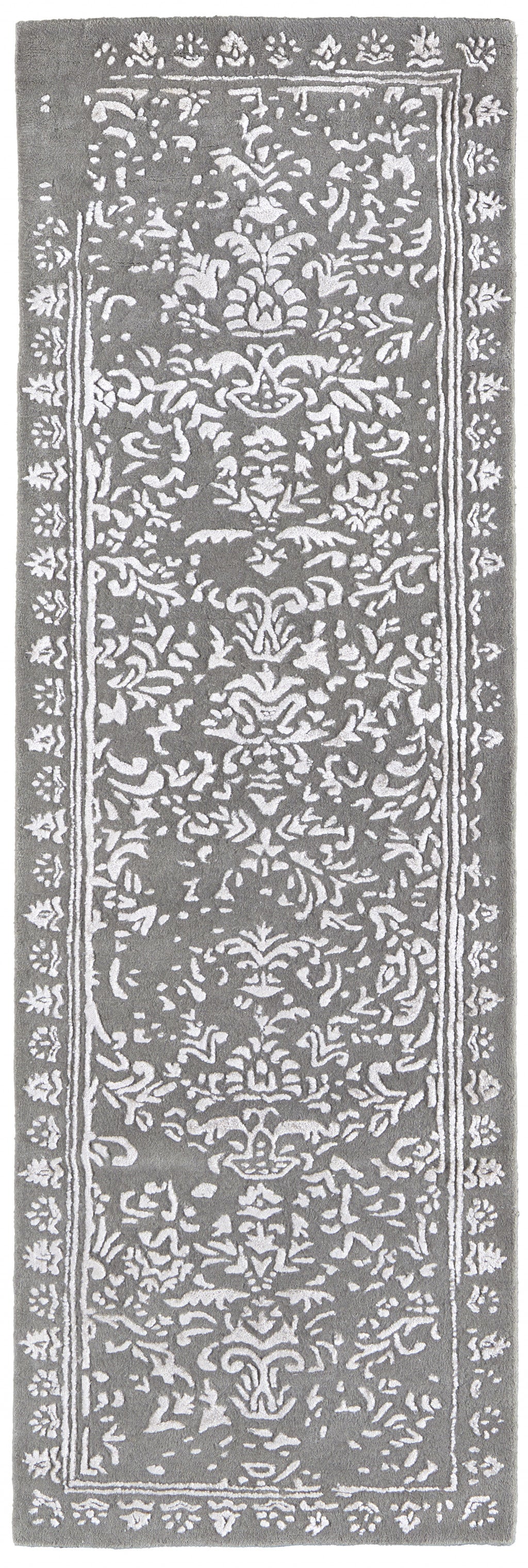 Blue And Silver Wool Floral Tufted Handmade Distressed Area Rug - 5' x 8'