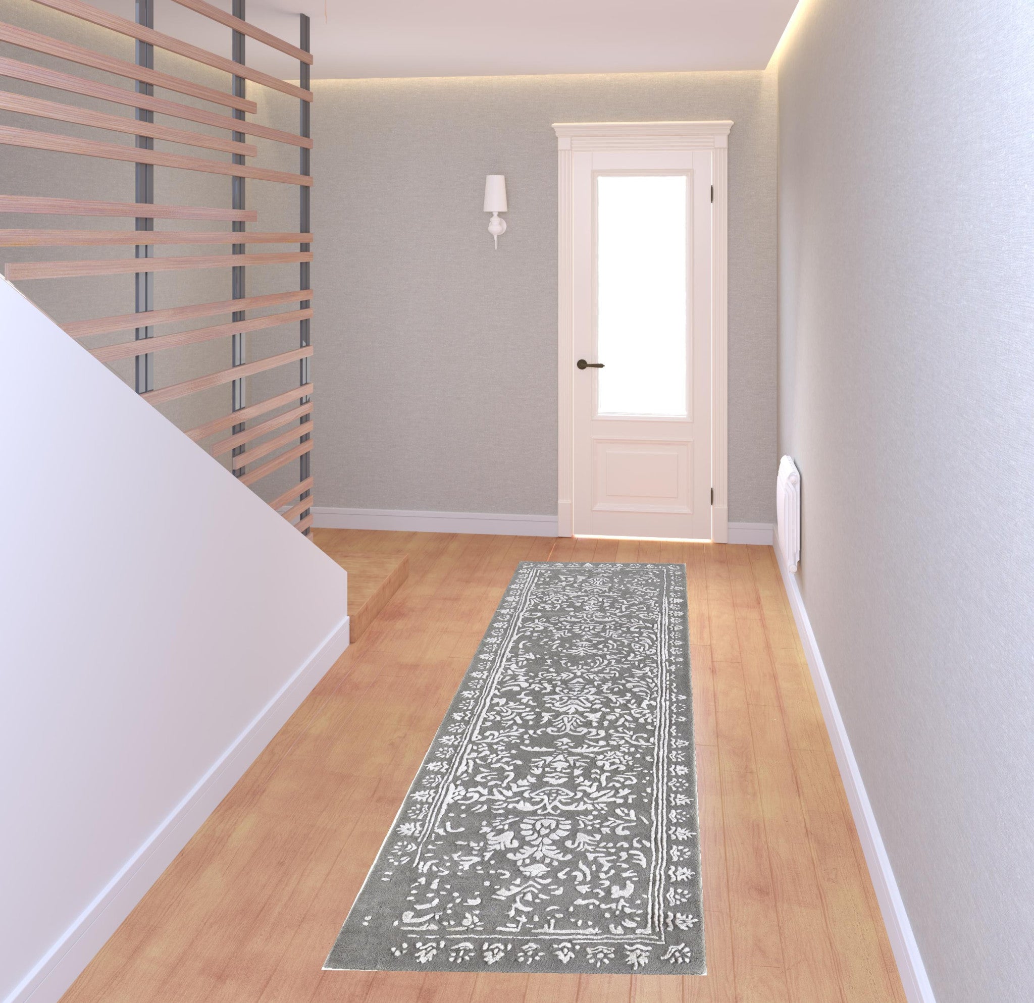 Blue And Silver Wool Floral Tufted Handmade Distressed Area Rug - 5' x 8'