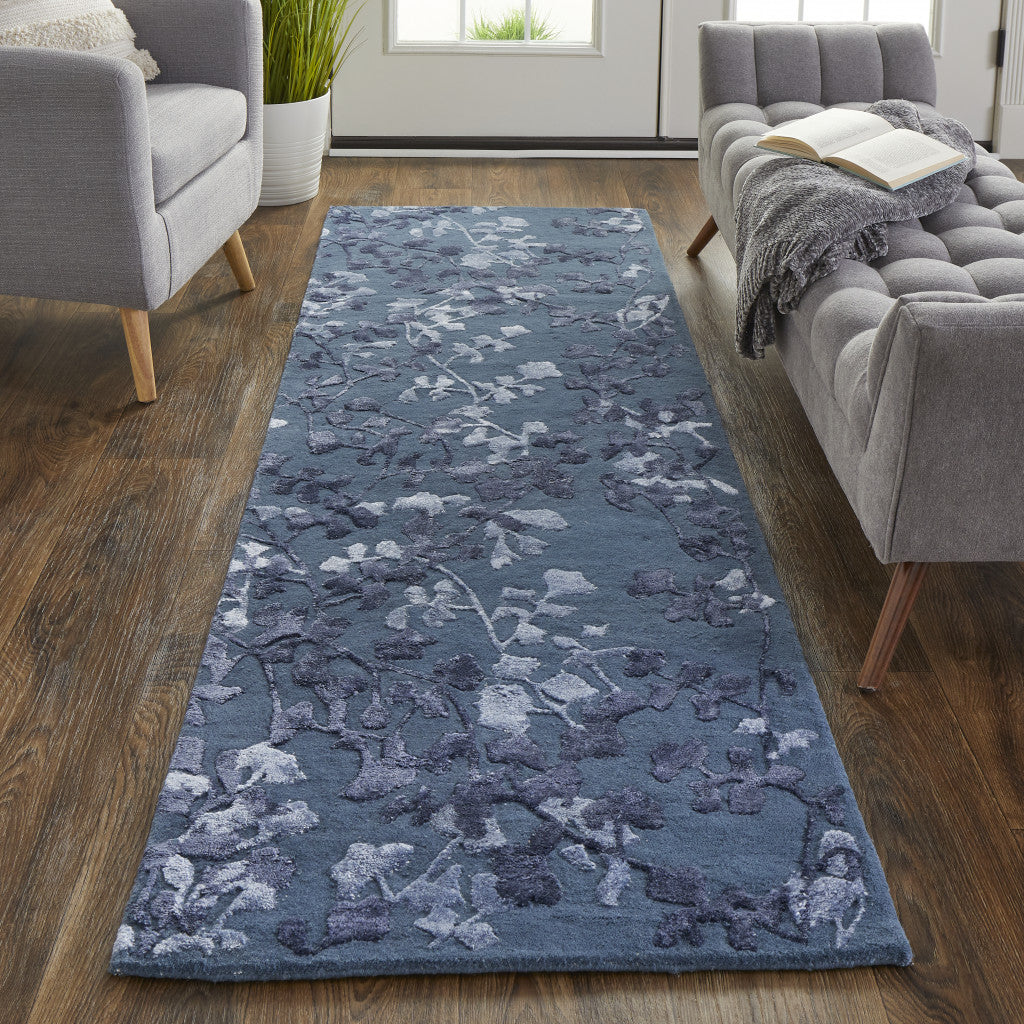5' X 8' Blue Wool Floral Tufted Handmade Area Rug