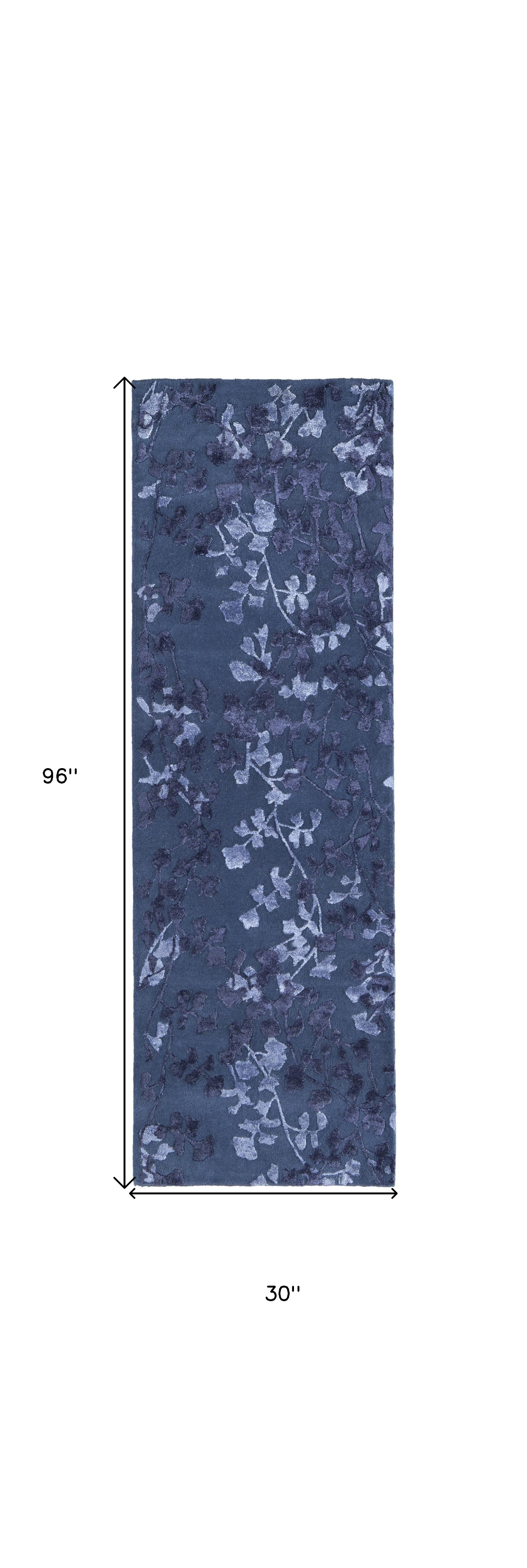 5' X 8' Blue Wool Floral Tufted Handmade Area Rug