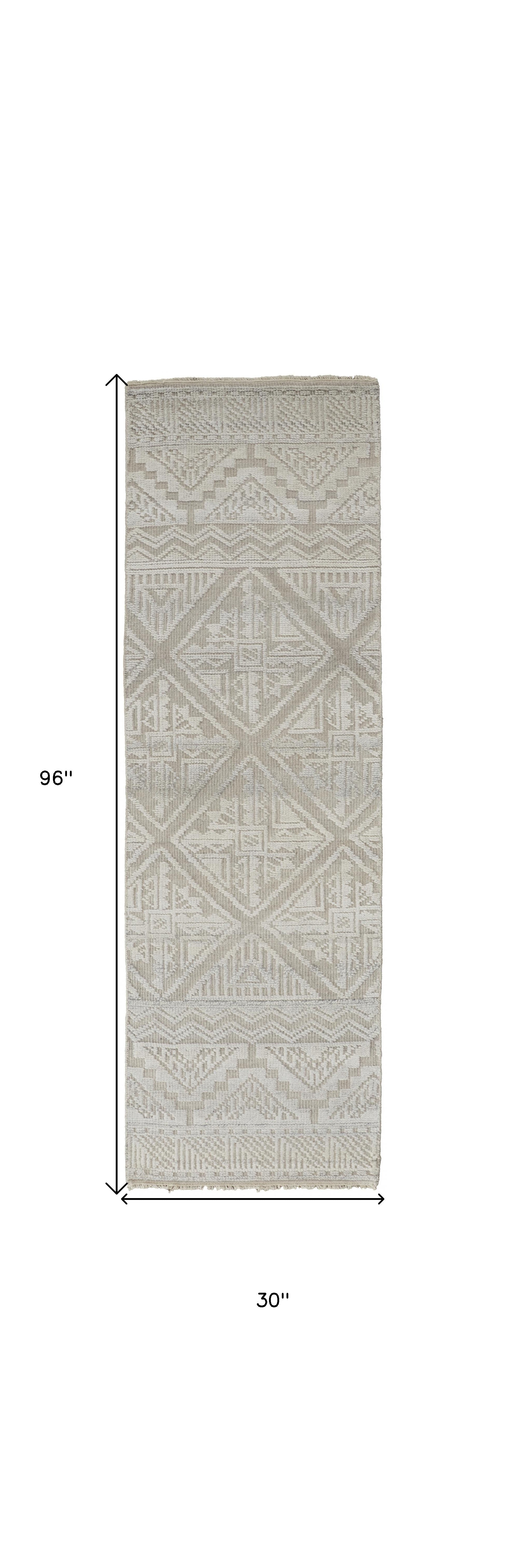4' X 6' Ivory Tan And Gray Geometric Hand Knotted Area Rug
