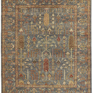 5' X 8' Gray Gold And Red Wool Floral Hand Knotted Stain Resistant Area Rug With Fringe