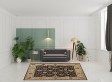 4' X 6' Black Gold And Gray Wool Floral Hand Knotted Stain Resistant Area Rug With Fringe