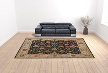 4' X 6' Black Gold And Gray Wool Floral Hand Knotted Stain Resistant Area Rug With Fringe