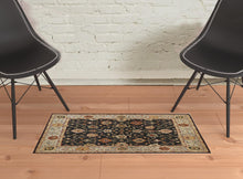 4' X 6' Black Gold And Gray Wool Floral Hand Knotted Stain Resistant Area Rug With Fringe
