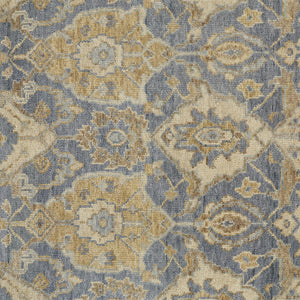 4' X 6' Blue Gold And Tan Wool Floral Hand Knotted Stain Resistant Area Rug With Fringe