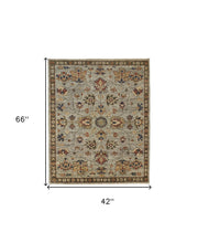 4' X 6' Gray Gold And Red Wool Floral Hand Knotted Stain Resistant Area Rug With Fringe