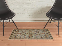 4' X 6' Gray Gold And Red Wool Floral Hand Knotted Stain Resistant Area Rug With Fringe