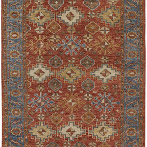 4' X 6' Red Blue And Orange Wool Floral Hand Knotted Stain Resistant Area Rug With Fringe
