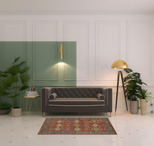 4' X 6' Red Blue And Orange Wool Floral Hand Knotted Stain Resistant Area Rug With Fringe