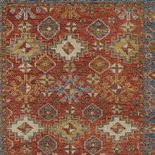 4' X 6' Red Blue And Orange Wool Floral Hand Knotted Stain Resistant Area Rug With Fringe