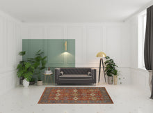 4' X 6' Red Blue And Orange Wool Floral Hand Knotted Stain Resistant Area Rug With Fringe