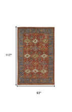 4' X 6' Red Blue And Orange Wool Floral Hand Knotted Stain Resistant Area Rug With Fringe