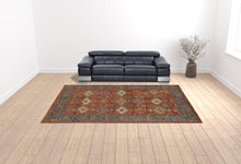 4' X 6' Red Blue And Orange Wool Floral Hand Knotted Stain Resistant Area Rug With Fringe