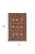 4' X 6' Red Blue And Orange Wool Floral Hand Knotted Stain Resistant Area Rug With Fringe