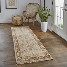 4' X 6' Gray Brown And Gold Wool Floral Hand Knotted Stain Resistant Area Rug With Fringe
