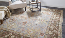 4' X 6' Gray Brown And Gold Wool Floral Hand Knotted Stain Resistant Area Rug With Fringe