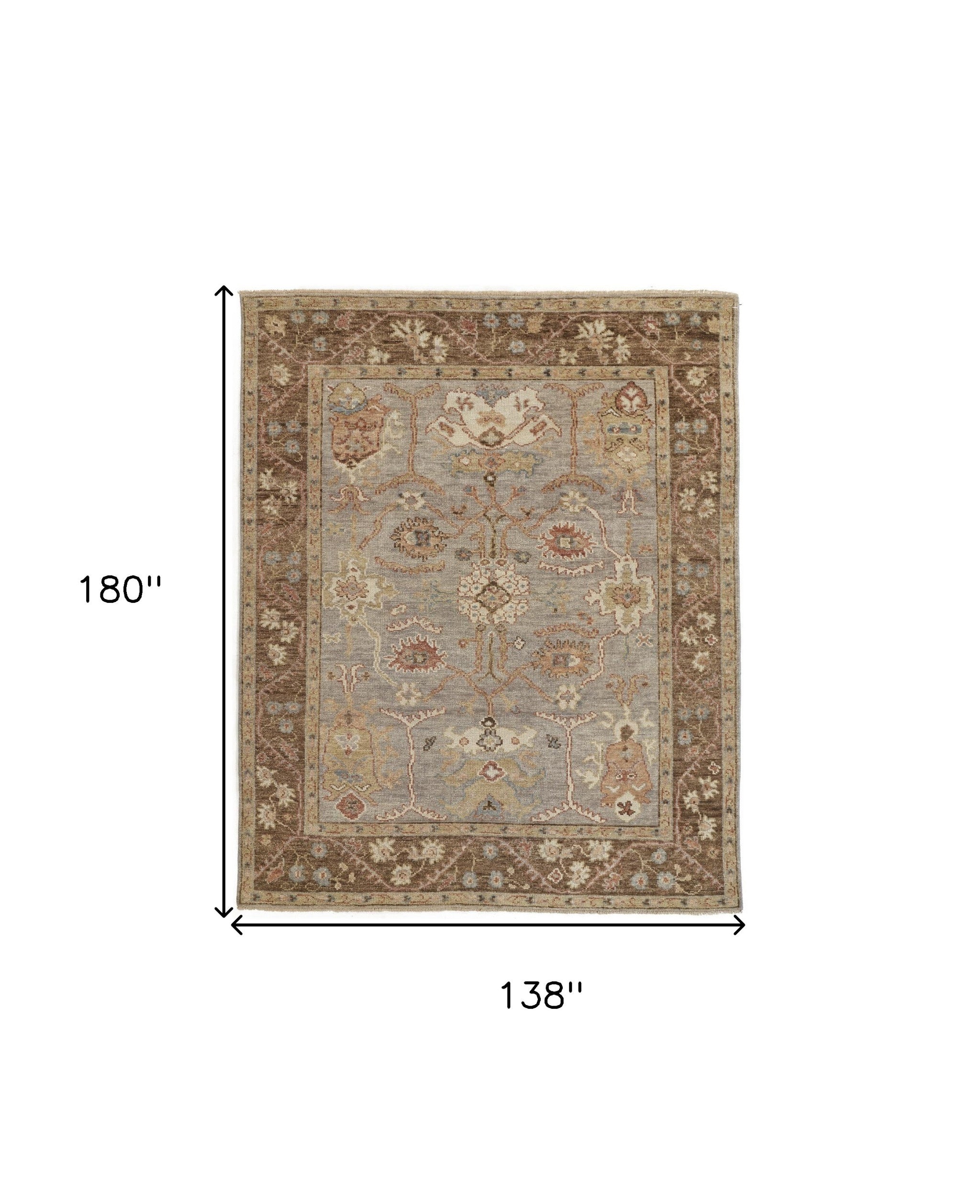 4' X 6' Gray Brown And Gold Wool Floral Hand Knotted Stain Resistant Area Rug With Fringe